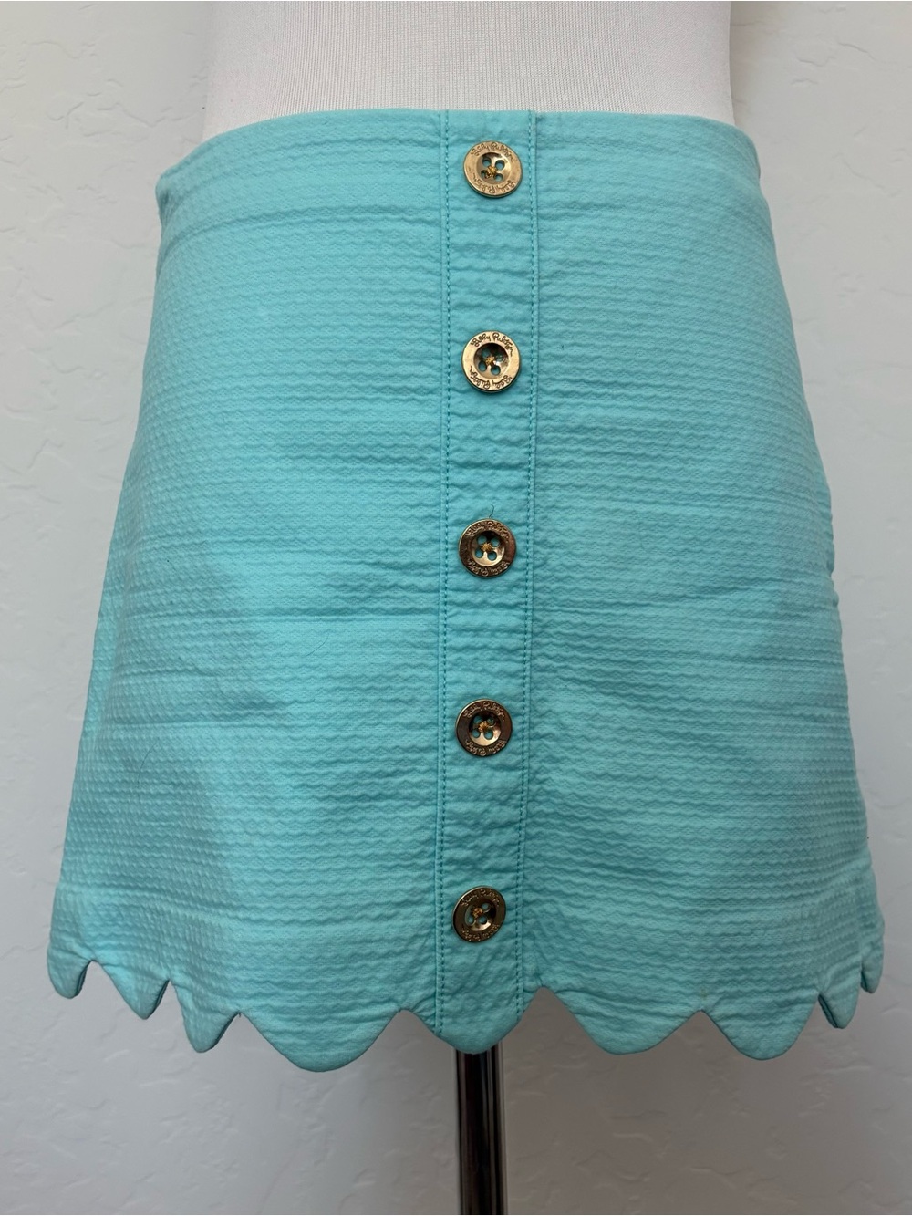 Women’s Scalloped Button-Front Mini Skirt in Aqua Blue Lilly Pulitzer Size 00